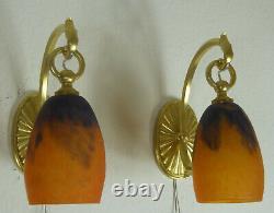 Pair Of French Art Deco Sconces 1920 Signed Daum # Nancy France