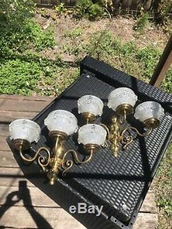 Pair Of French Art Deco Signed Ezan France Brass & Wall Sconces Grapes