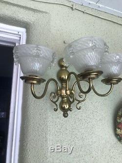 Pair Of French Art Deco Signed Ezan France Brass & Wall Sconces Grapes