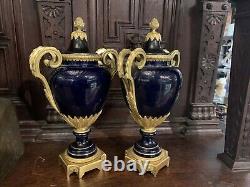 Pair Of French Severs Urns And Gilded Bronze Signed H. Dasson C. 1889 Rare