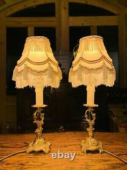 Pair Of Gilded Rococo Table Lamps, Signed Carl J, Louis XVI French Empire