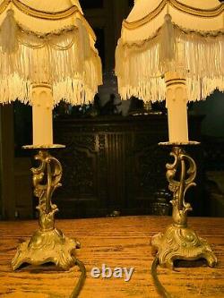 Pair Of Gilded Rococo Table Lamps, Signed Carl J, Louis XVI French Empire