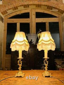 Pair Of Gilded Rococo Table Lamps, Signed Carl J, Louis XVI French Empire