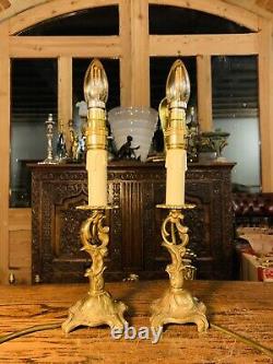 Pair Of Gilded Rococo Table Lamps, Signed Carl J, Louis XVI French Empire