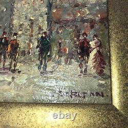 Pair Of Gold Framed Oil Painting Paris Street Scene Signed Morgan 12 x 10