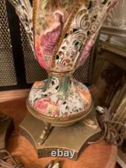 Pair Of Gorgeous Italian Signed Hand Painted Capodimonte Lamps & Shades. 338