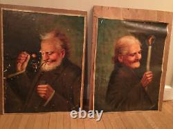 Pair Of Hector Moncayo Original Oil Paintings Listed Artist 1895-1984 Old Man