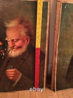 Pair Of Hector Moncayo Original Oil Paintings Listed Artist 1895-1984 Old Man