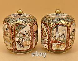 Pair Of Japanese Meiji Satsuma Jars With Fine Decorations, Signed