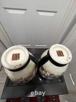 Pair Of Japanese Satsuma Meiji Vases Signed Hakuzan Zo 9