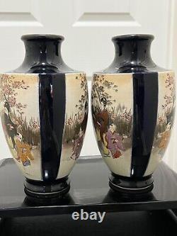 Pair Of Japanese Satsuma Meiji Vases Signed Hakuzan Zo 9