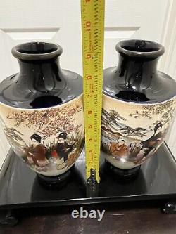 Pair Of Japanese Satsuma Meiji Vases Signed Hakuzan Zo 9