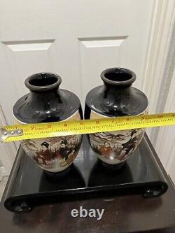 Pair Of Japanese Satsuma Meiji Vases Signed Hakuzan Zo 9