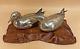 Pair Of Japanese Taisho Silver Okimono Birds, Signed