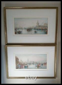 Pair Of Large Antique 19th Century Watercolours Of Venice Grand Tour 1880