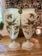 Pair Of Large Victorian Raised Hand-painted Satin Glass Birds & Floral Vase