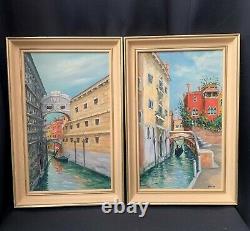 Pair Of Large Vintage Oil Paintings On Canvas, Venice