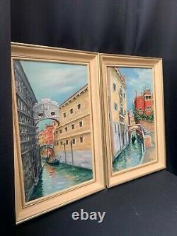 Pair Of Large Vintage Oil Paintings On Canvas, Venice