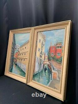 Pair Of Large Vintage Oil Paintings On Canvas, Venice