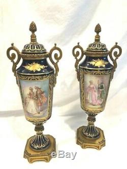 Pair Of Limoges Urns With Gold Dore Bronze Signed