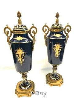 Pair Of Limoges Urns With Gold Dore Bronze Signed