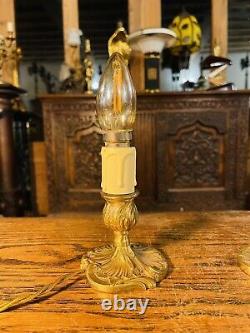 Pair Of Louis XVI Style Gilded Bronze'Boudoir' Table Lamps, Signed