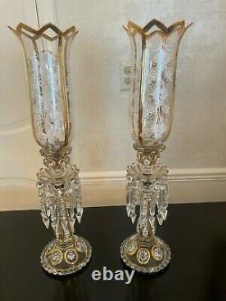 Pair Of Magnificent Antique Single Baccarat Crystal Candelabras 23.5 H