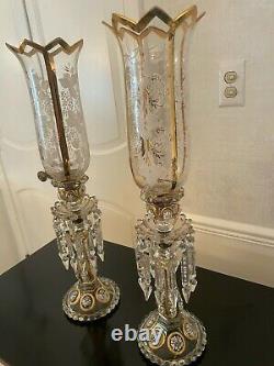 Pair Of Magnificent Antique Single Baccarat Crystal Candelabras 23.5 H