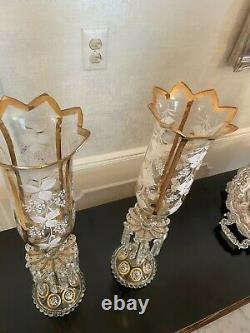 Pair Of Magnificent Antique Single Baccarat Crystal Candelabras 23.5 H