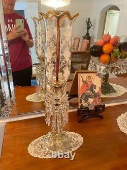 Pair Of Magnificent Antique Single Baccarat Crystal Candelabras 23.5 H