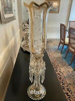 Pair Of Magnificent Antique Single Baccarat Crystal Candelabras 23.5 H