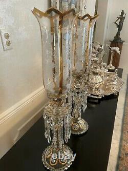 Pair Of Magnificent Antique Single Baccarat Crystal Candelabras 23.5 H