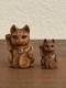 Pair Of Netsuke Antique Cat Signed Japanese Boxwood