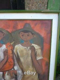 Pair Of Oil Paintings By Roger San Miguel Fruit Sellers And Boys With Cockerals