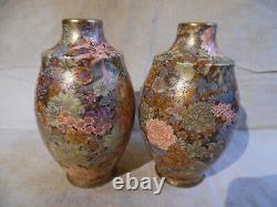 Pair Of Old Satsuma Vases 1000 Flower Pattern Signed