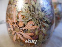 Pair Of Old Satsuma Vases 1000 Flower Pattern Signed