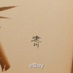 Pair Of Original Japanese Bird On Bamboo Watercolor Paintings Signed