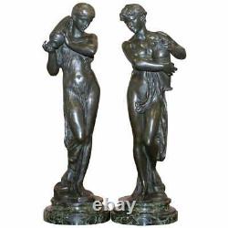 Pair Of Original Signed Henri Dumaige 1830 1888 Bronze Statues Water Carriers