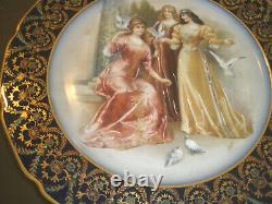 Pair Of Rare Antique Limoges Signed Women Portraits Painted Enamel Plates Museum