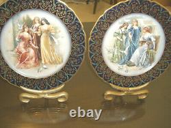 Pair Of Rare Antique Limoges Signed Women Portraits Painted Enamel Plates Museum