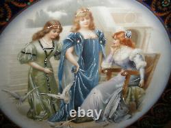 Pair Of Rare Antique Limoges Signed Women Portraits Painted Enamel Plates Museum