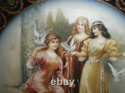 Pair Of Rare Antique Limoges Signed Women Portraits Painted Enamel Plates Museum