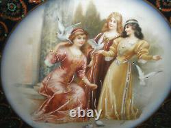 Pair Of Rare Antique Limoges Signed Women Portraits Painted Enamel Plates Museum