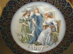 Pair Of Rare Antique Limoges Signed Women Portraits Painted Enamel Plates Museum