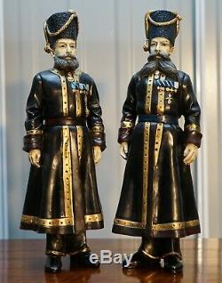 Pair Of Rare Important Statues Signed Faberge 1912 Russian Kamer Kazak Bodyguard