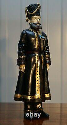 Pair Of Rare Important Statues Signed Faberge 1912 Russian Kamer Kazak Bodyguard