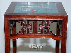 Pair Of Rosewood Chinese Chen Leung Plant Pot Jardiniere Stand Signed Fret Tiles