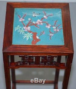 Pair Of Rosewood Chinese Chen Leung Plant Pot Jardiniere Stand Signed Fret Tiles