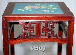 Pair Of Rosewood Chinese Chen Leung Plant Pot Jardiniere Stand Signed Fret Tiles