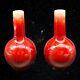 Pair Of Sang-de-boeuf Glazed Porcelain Red Signed Miniature Bud Vases 4.25t 2w